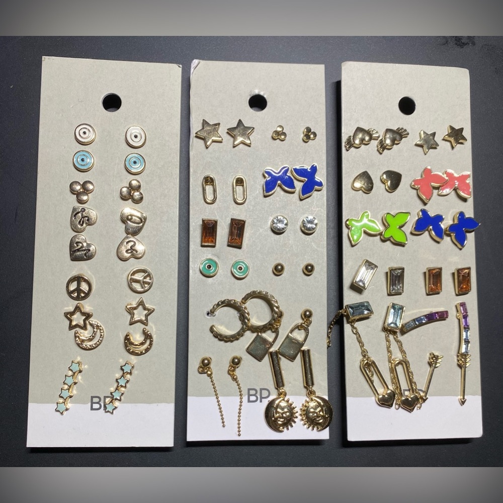 BP 3 Sets with a total of 33 Multi-Color Trendy Y2K Gold Earrings